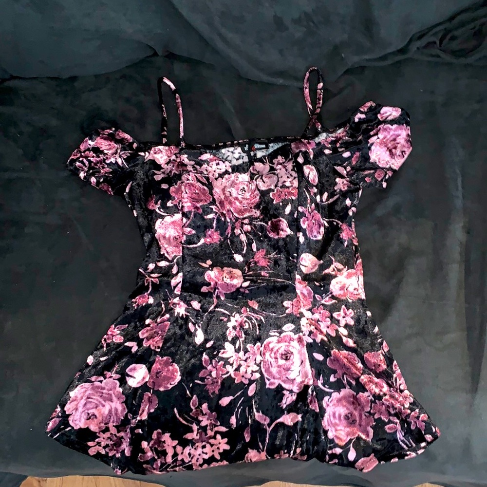 Floral black top off the shoulder